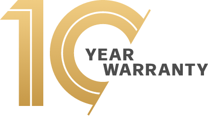 Stylized text that reads 10 year warranty