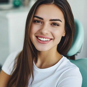 Smiling young woman in dental treatment chair