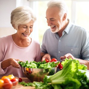 Senior couple preparing to eat vegetables