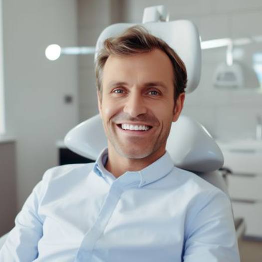 Two titanium dental implants and crowns against blue background